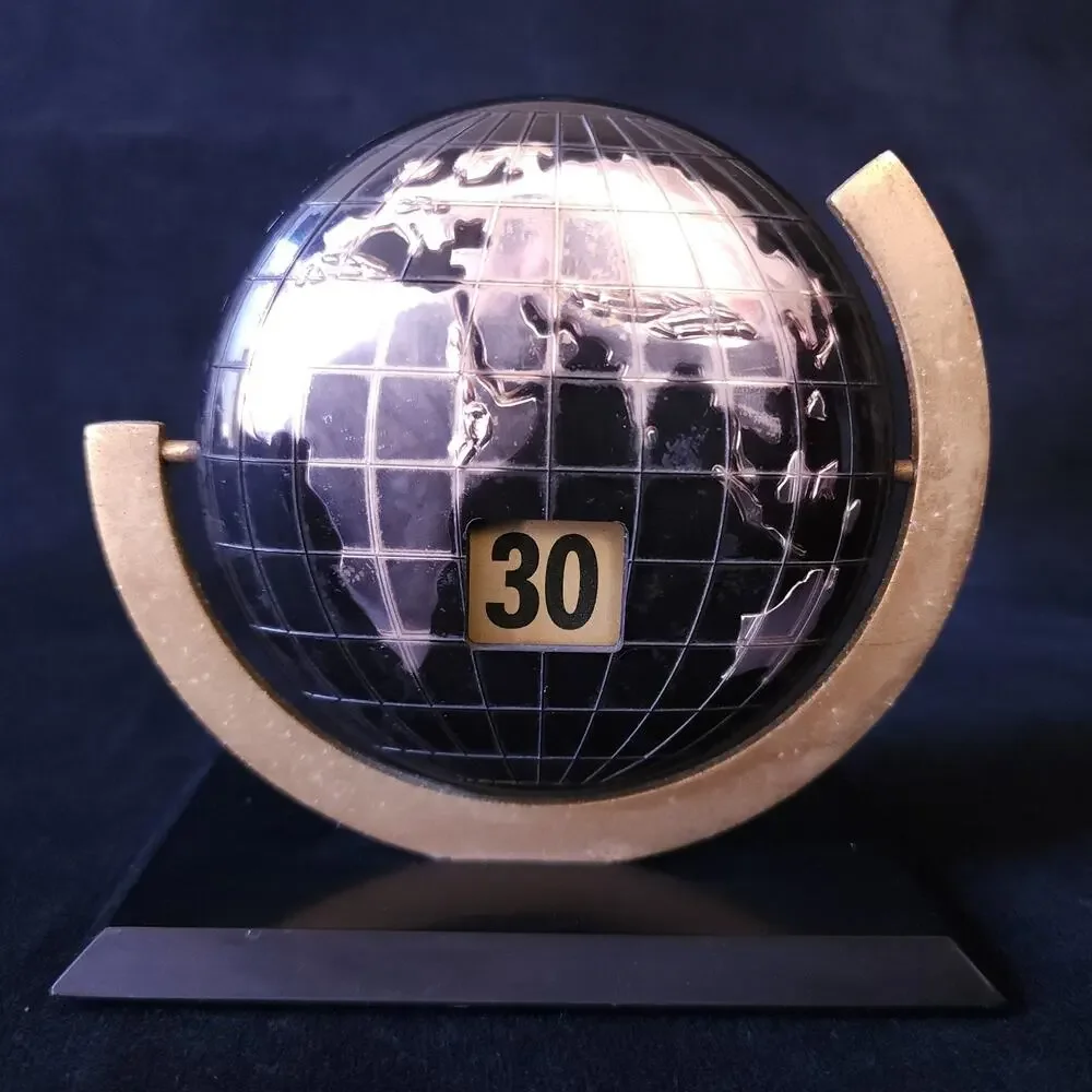 Vintage Mid Century Modern Brass Rolling Perpetual Desk Top Calendar Paperweight